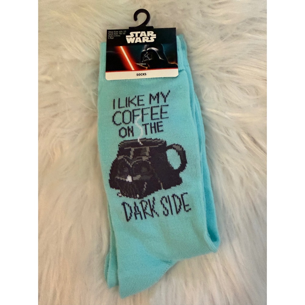 Star Wars Darth Vader Coffee Dark Side Aqua Blue Crew Socks Men 6.5-12 NEW